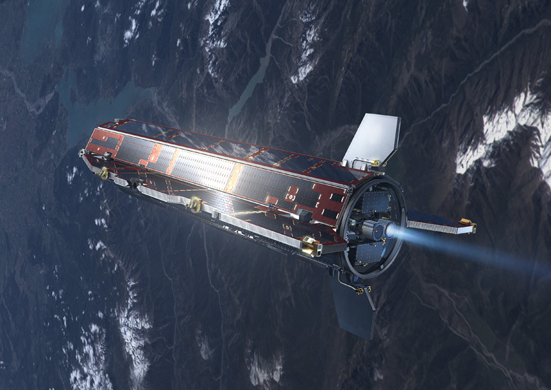Satellite GOCE de l&#039;ESA en vol. Crédits : Ill. ESA.