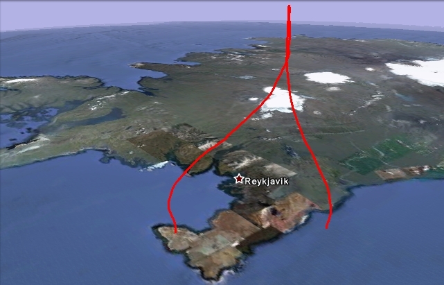 3D flight path of the first balloon, released in Iceland on 19 July. Credits: Google Earth.