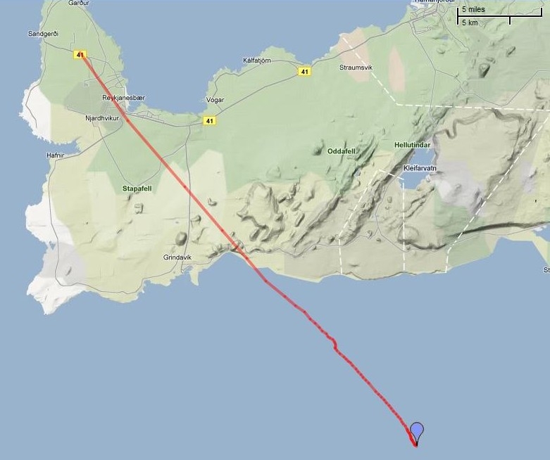 2D flight path of the second balloon, released on 20 July. Credits: Google Maps.