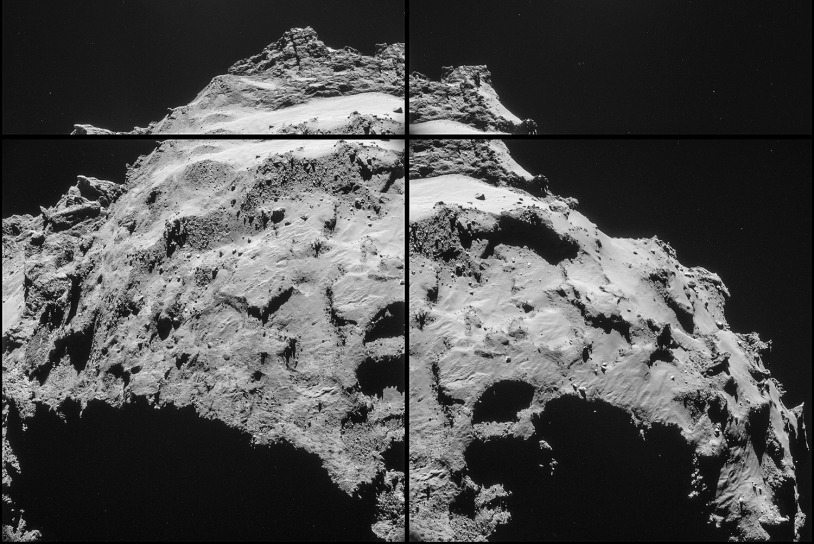 Séquence de 4 images prises le 30 septembre par la caméra de navigation à 18,1 km du centre du noyau. Crédits : ESA/Rosetta/NavCam.